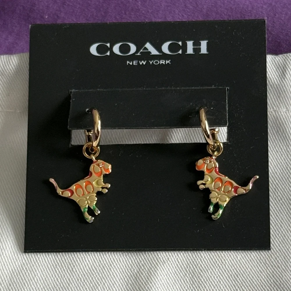 Coach Gold Dinosaur Earrings - Picture 2 of 3